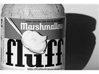 photo d'un pot de fluff en noir et blanc